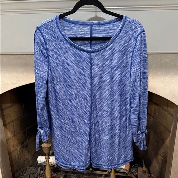 T by Talbots Blue Heathered Blouse with Tie Sleeves size Large - Picture 1 of 5